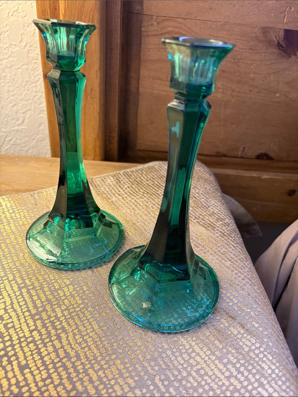 Emerald Green Glass Candlestick Pair - Home Accents